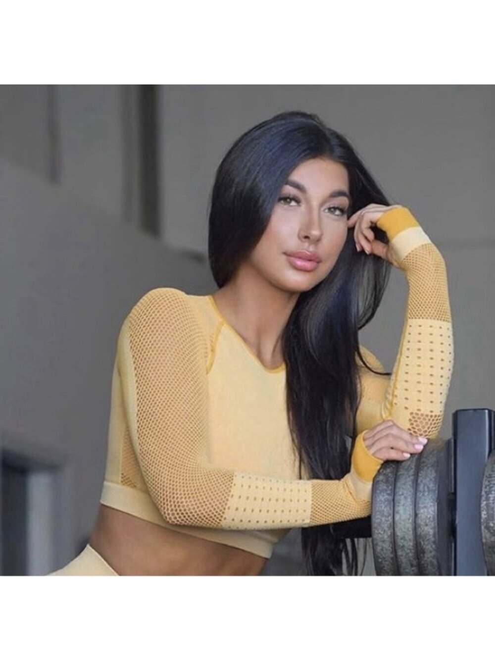 Bombshell Sportswear Yellow Elite Seamless Crop Top Long Sleeve XS/S EUC